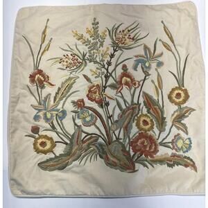 2011 Pottery Barn Embroidered Flowers Floral 24x24 Cotton Pillow Cover Sham Soft